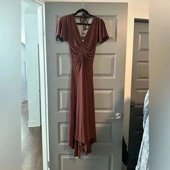 NWT A.L.C. Size XS Bitter Chocolate Brown Nina Beaded tie neck maxi - Picture 6 of 7
